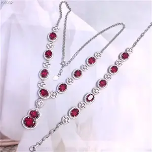 Nhà Máy Trang Sức Đá Quý 925 Sterling Silver 18K Mạ Vàng Trắng Tự Nhiên Vòng Cổ Topaz Đỏ Bộ Vòng Đeo Tay Có Thể Điều Chỉnh