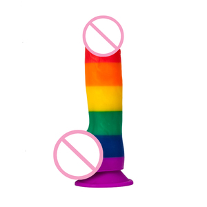 Realistischer riesiger Regenbogen dildo mit Saugnapf gefälschtes <span class=keywords><strong>Penis</strong></span>-Sexspielzeug für Frau Erotisches Spiel für Erwachsene