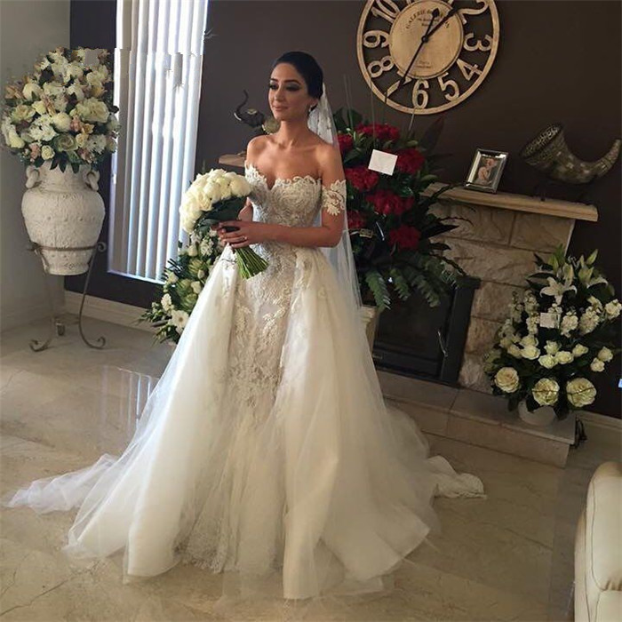 Exquisite Hand Beaded Embroidered Lace Bridal Gown