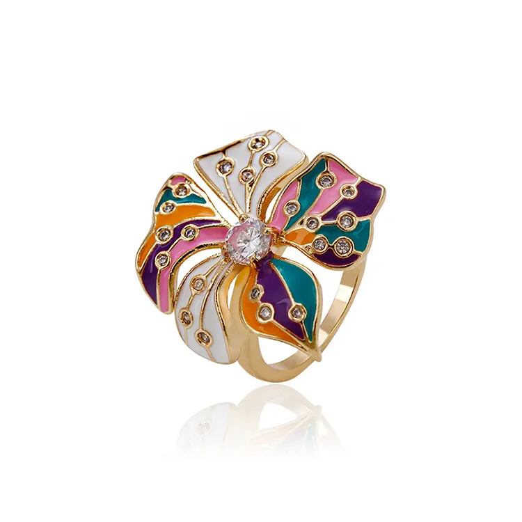 14463 חמה למכירה יפה של הילדה פרח בצורת תכשיטי טבעת אצבע צבעונית עם זירקון זעירים