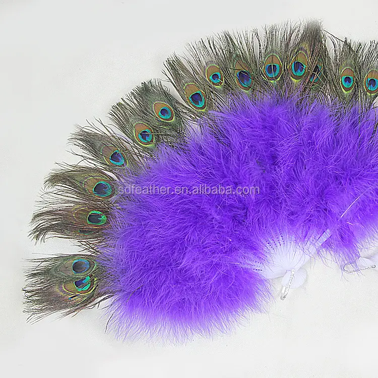 Dancing Costumes Purple 21 folding staves peacock feather fans handmade Stage Performance Fan for Ladies Dancer