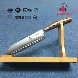 Tuobituo 새로운 디자인 Santoku 다마스커스 주방 나이프 Pakka 나무 손잡이