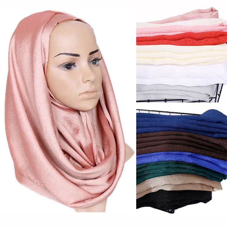 China supplies fashion solid color women scarves shawls muslim silk hijab scarf