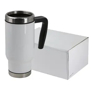 Taza de viaje de acero inoxidable recubierta de blanco, 17oz, sublimación, con mango