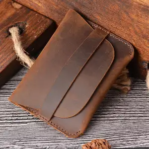 Portafoglio Bifold fatto a mano porta carte di credito in vera pelle di cavallo pazzo portafogli in pelle con tasca minimalista portamonete in stile Vintage