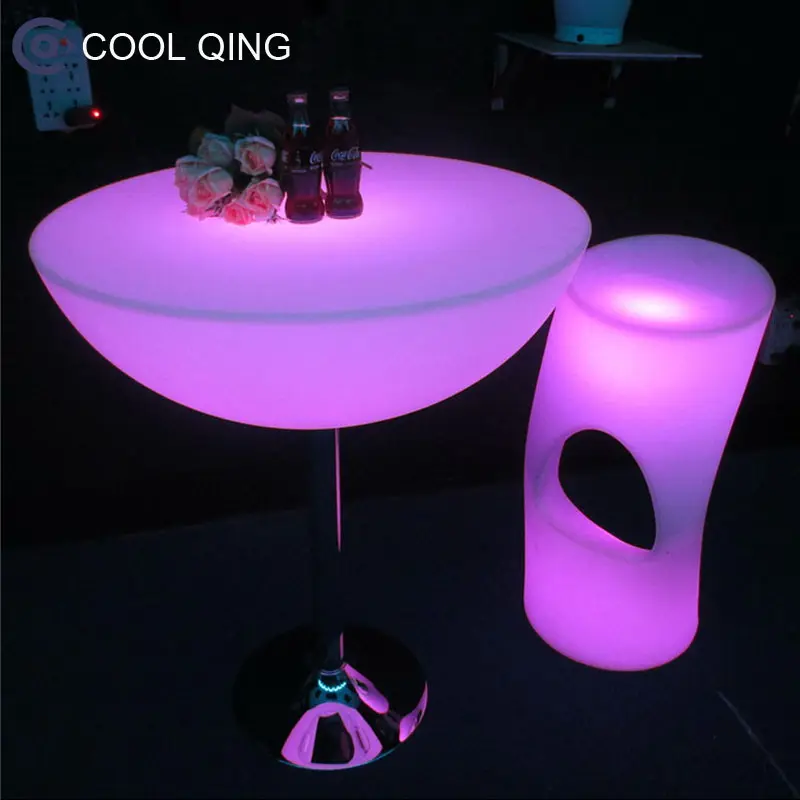 Mesa de coquetel de plástico redonda led brilhante alta mesa noturna bar café pe