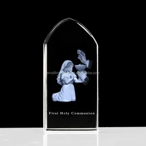 Professional Customized First Holy Communion Glass 3d Laser Crystal Baptism Gifts