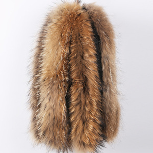Collar de piel de mapache Real para Parkas, abrigo, capucha, decoración, cuello de piel peluda, calentador de cuello de invierno, chaqueta para hombres y mujeres, bufandas de piel genuina - Product Image 2