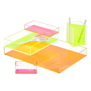 Acrylic accessory tray transparent poppin neon pink durable oem customized clear acrylic accessory for dislpay and storage