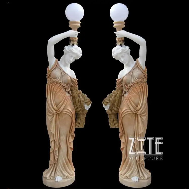 Estatua de luz de lámpara de pie de mármol de jardín de mano fina