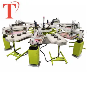 Automatic Cylindrical T Shirt Carousel 6 Color Silk Screen Printing Machine