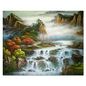 Traditional Art Paintings Custom Waterfall Landscape Mountain Art Peinture Ancient Traditional Canvas Chinese Oil Painting