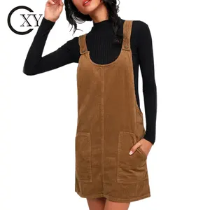 Индивидуальное женское уличное платье, стильное коричневое вельветовое платье