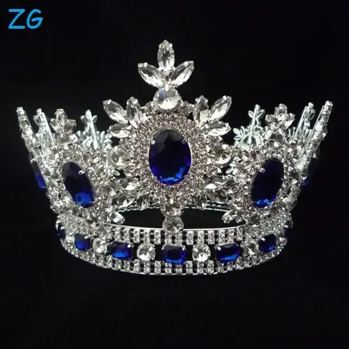 glinsterende saffier blauwe kristal bruiloft haaraccessoires schoonheidswedstrijd kroon