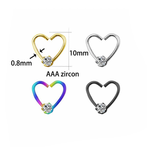Joyería de Acero Inoxidable 316L para <span class=keywords><strong>Piercing</strong></span> de Oreja, Forma de Corazón, con Piedra de Circonita Cúbica AAA - Product Image 2