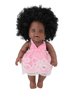 Boneka Bayi Vinil Afrika Amerika Hidup 12 Inci, Boneka Bayi Hitam dengan Gaun Cantik untuk Anak-anak