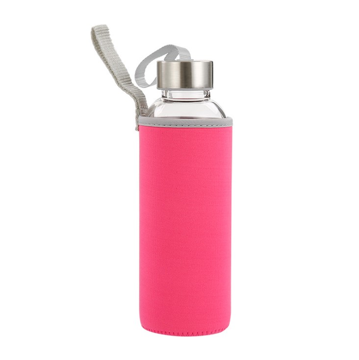 Custom Portable Borosilicate Glass Sport Water Bottle with Stainless Steel/Bamboo/Plastic Lid, Protective Sleeves