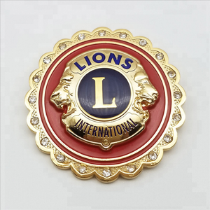 3d lion gold polished two layers diamond custom enamel lapel pin