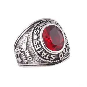 Stainless Steel Men Rings With Red Stone Men Ring
