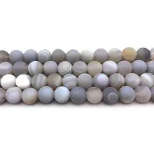 New arrivals jewelry matte frosted natural gray banded agate beads 10mm for bracelet jewelry making (AB1592)
