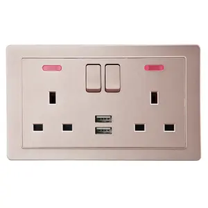 SHARE Factory Supplies UK Standard 2 Gang 13A Light Switched Socket with 2 USB