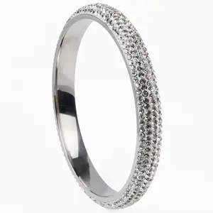 5 rows Fashion High Quality Crystal Stainless Steel Bangles Rhinestone Love Bangles For Women Bracelets