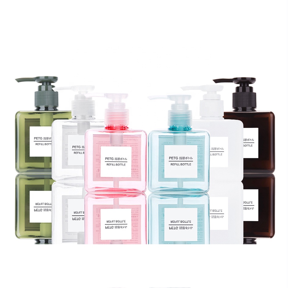 Empty 250ミリリットルAmber Green Blue Pink Plastic PETG Square Lotion Hotel Shampoo Bottles