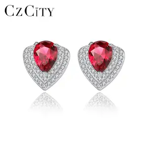 CZCITY Fashion Trendy Water Drop Gemstone Stud Earrings 925 Sterling Silver CZ paved Party Jewelry for Women Wholesale