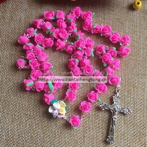 <strong>Candy</strong> Bright Color Soft Ceramic Beads Rose Rosary Catholic Crucifix <strong>Necklace</strong> - Product Image 6