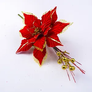 สีแดงคริสต์มาสดั้งเดิม poinsettia ดอกไม้ stem