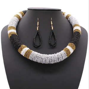 Conjunto de Joyería Africana Hecha a Mano con Cuentas de Vidrio, Collar y Aretes de Moda para Mujer, 18 Pulgadas, Collier Femme Africain - Product Image 4