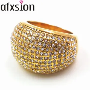 Afxsion 2024镀金不锈钢戒指填充钻石首饰