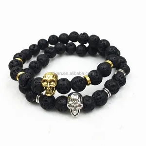 Sn0756 Energy Black Lava Skull Mannen Sieraden Gothic Skull Kralen Armband Met Gouden Zilveren Schedel