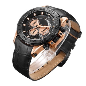 Orologio Cronografo da Uomo con Movimento Giapponese, Quadrante 24 Ore, 3 Lancette, Cassa in Acciaio Inossidabile Nero, Cinturino in Pelle, Impermeabile, Luminoso, OEM - Product Image 1