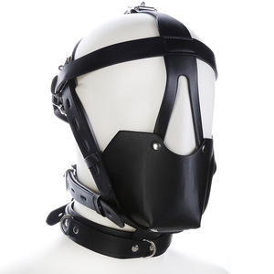 Cappuccio bondage nero in pelle con <span class=keywords><strong>palla</strong></span> a <span class=keywords><strong>bocca</strong></span> per gioco schiavo - Product Image 1