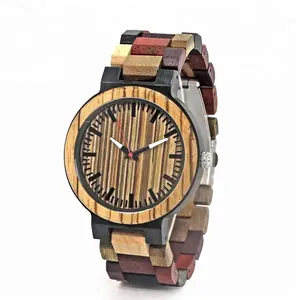 승진 시계 디자인 나무 다른 색상 나무 현대 남성 유리 남자 패션 매력 라운드 아날로그 손목 시계