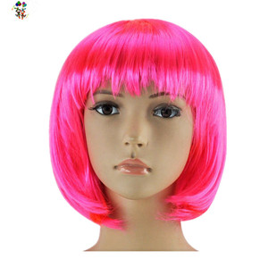 Perruques synthétiques HPC-0035, courtes, roses, bon marché, pour fête <span class=keywords><strong>de</strong></span> carnaval, vente en gros - Product Image 1