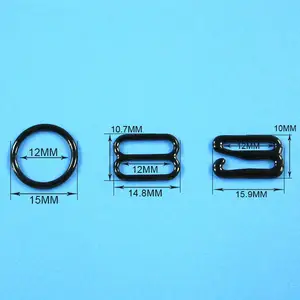 12mm zwarte beha ringen sliders haken nylon gecoat richters gebruik voor accessoires van ondergoed