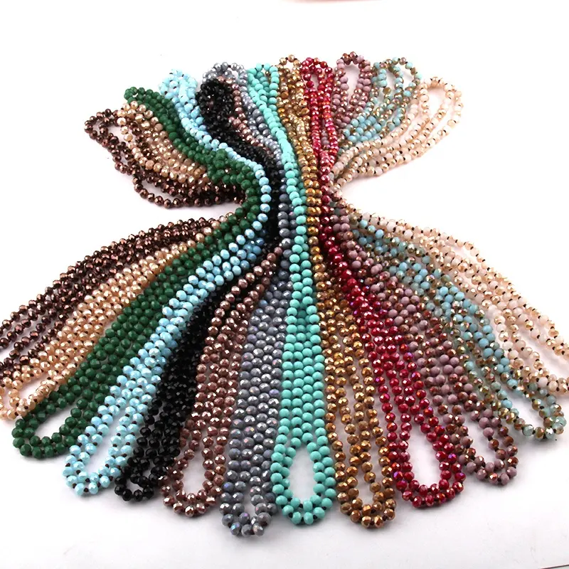 Thời Trang Dễ Thương Mini 6Mm Crystal Glass Beads Necklace 145-150Cm Dài Thắt Nút 29 Màu Phụ Nữ Vòng Cổ