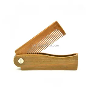 Private Label legno di Sandalo Verde Pettine Pieghevole per Governare e Pettinatura Dei Capelli, barba e Baffi