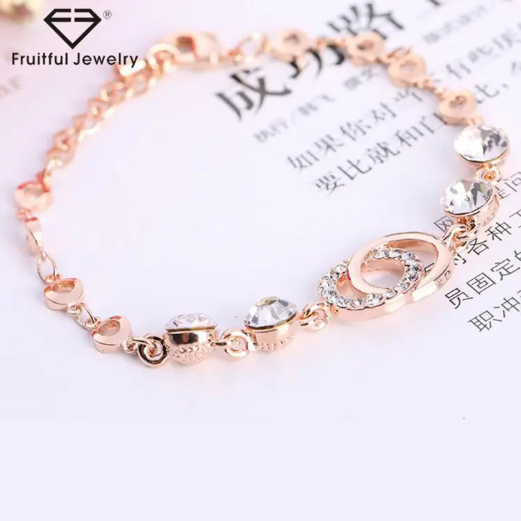 Wholesale Temperament Gold Silver Plated Double Circle Ladies Jewelry Crystal Diamond Bracelet