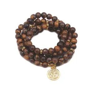 Colar de pedra preciosa 108 mala, colar com pedras preciosas para yoga, meditação 108, pulseira com contas de mala