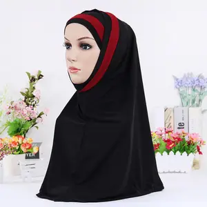 Polyester Muslim Headscarf Caps Inner Hijab Islamic Arab Striped European American Full Cover Scarf Hats Instant Square Hijab