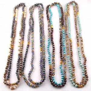 ファッション女性8mm 150cmゴールドメタルスペーサー3色混合マルチクリスタルガラスビーズ結び目長いネックレス - Product Image 1