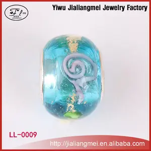 New product DIY Murano Glass Beads Blue Rondelle Shape Glass Beads with Large Hole