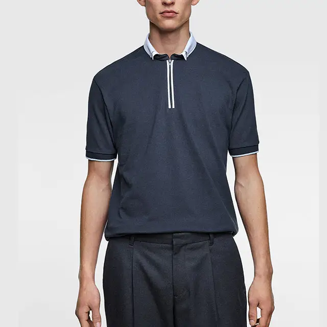Polyester spandex zipper tailored collar polo t-shirt men custom design men's blank half zip neck polo shirt wholesale