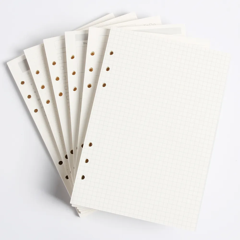 6 fori legante notebook ricarica interno carte di carte di cancelleria: linea, griglia, dots, elenco, giornaliero settimanale mensile planner A5 A6