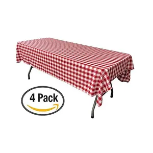 Pack of 6 Plastic Red and White Checkered Tablecloths - 6 Pack - Picnic Table Covers