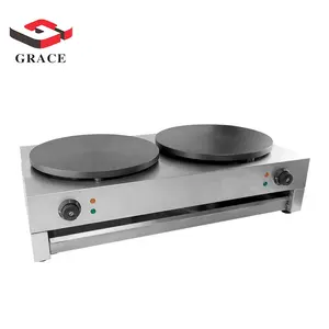 Grosir Snack Peralatan Stainless Steel Listrik Pembuat Pancake Double Crepe Machine