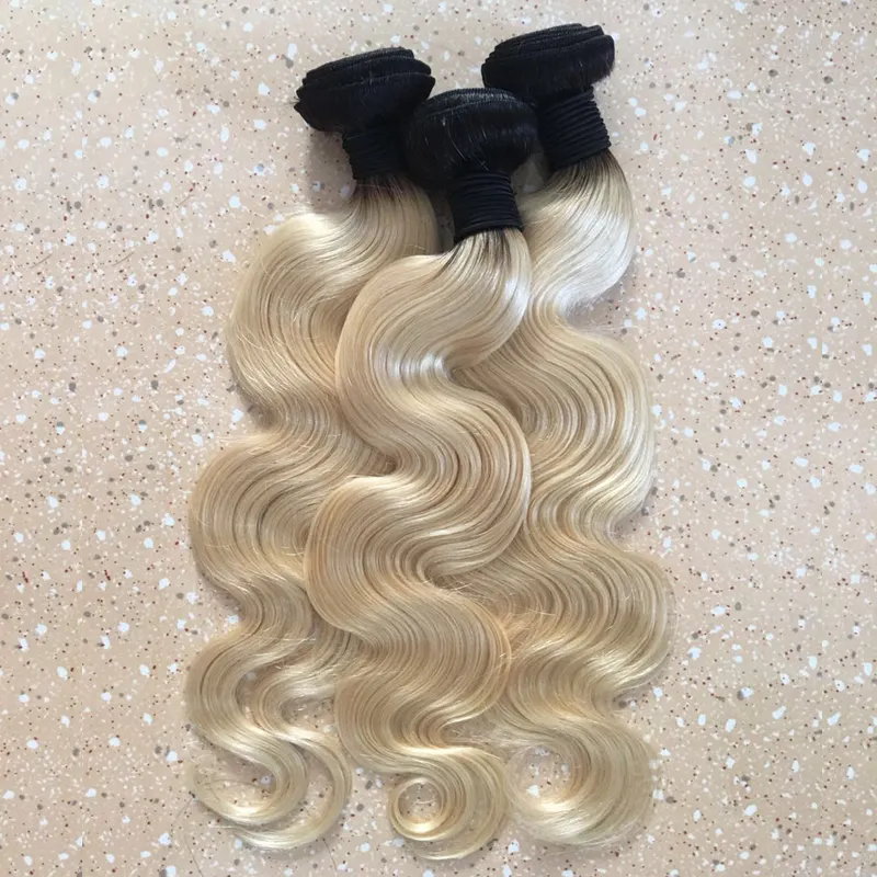 Body wave — extensions de cheveux naturels brésiliens, cheveux vierges, blond ombré T1b613, vente en gros, en stock